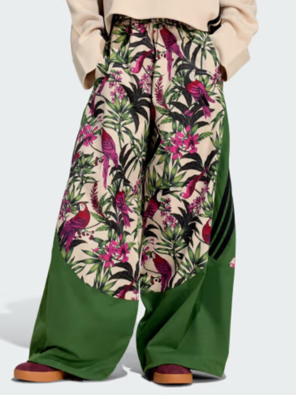 adidas x Farm Rio Premium Green and Pink Tropical Print Wide Leg Pants - Picture 2 of 6